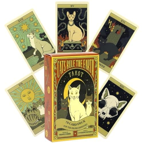 Image of Cat Tarot Cards for Beginners, Cats Rule The Earth Tarot Deck, 78 English Tarot Cards, Party Games, Mysterious Gift for Friend