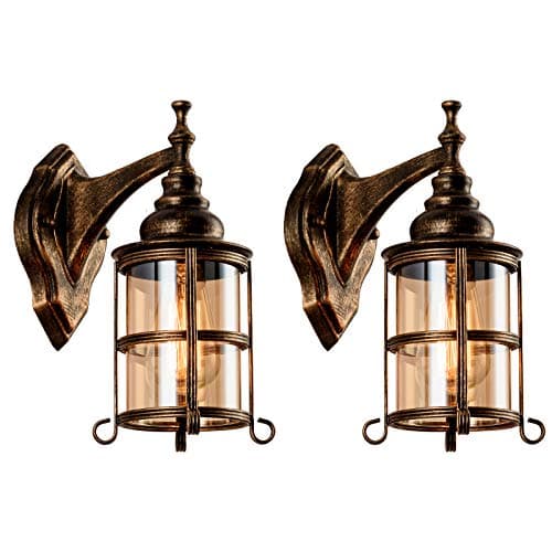 Image of Plfann Rustic Amber Glass Wall Light 2-Pack, Bronze Brushed, Industrial Farmhouse Lamp Sconce Porch Lighting Waterproof Retro Lamp for Indoor Bedroom Living Room Outdoor（NO Bulb）