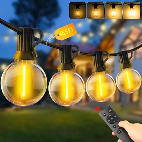 Image of Outdoor Garden String Lights LED - 65.5Ft G40 20M Festoon Light Mains Powered with Remote Control Dimmable Timer Outside Lighting Waterproof Shatterproof Bulb Hanging for Balcony Gazebo Patio Pergola