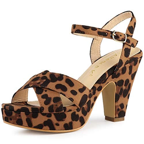 Image of Allegra K Women's Platform Chunky Heel Slingback Sandals Leopard 7 UK/Label Size 9 US