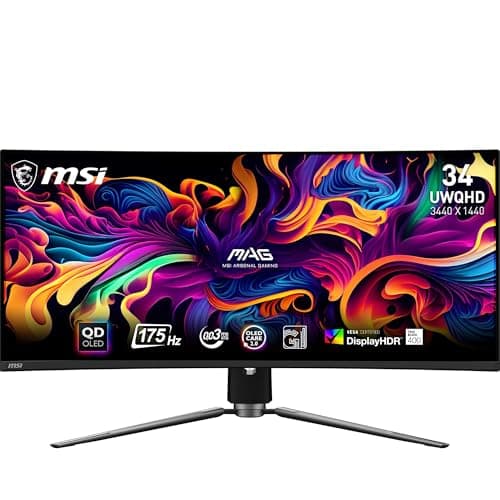 Image of MSI MAG 341CQP QD-OLED 34 Inch UWQHD Curved Gaming Monitor - 1800R, 3440 x 1440 Quantum Dot OLED Panel, 175Hz / 0.03ms, 99% DCI-P3, ΔE≤2, DisplayHDR True Black 400, KVM - DP 1.4a, HDMI 2.1, USB Type-C