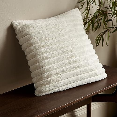 Image of Catherine Lansfield Cosy Ribbed Faux Fur 45x45cm Cushion Cream
