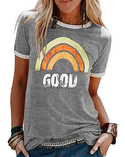 Image of Heekpek Women's Light Grey Letter Print & Graphic Short Sleeve T-Shirt