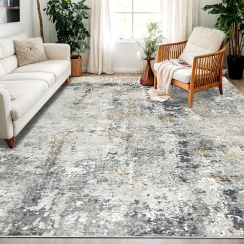 Image of Capslpad 240x340cm Large Modern Abstract Rugs Living Room Non-slip Area Rug Short Pile Faux Wool Bedroom Carpet Lightweight Washable Minimalist Floor Mat for Living Room Bedroom Office Decor,Gray Gold