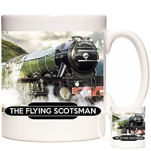 Image of Steam Train Coffee Mug, The Flying Scotsman. 11oz Ceramic Gift Mug. Flying Scotsman Gift. Flying Scotsman Steam Train Gift Coffee Mug