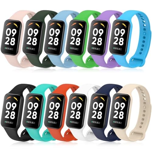 Image of CHULN 12 Pieces Silicone Straps Compatible with Xiaomi Smart Band 8 Active and Redmi Smart Band 2, Waterproof Adjustable Replacement Wristbands for Xiaomi Smart Band 8 Active., Black, Red, Blue, Green