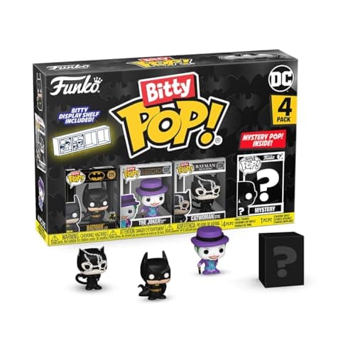 Image of Funko Bitty Pop! Batman 85th - Batman 4PK and A Surprise Mystery Mini Figure - 0.9 Inch (2.2 Cm) - DC Comics Collectable - Stackable Display Shelf Included - Gift Idea - Party Bags Stocking