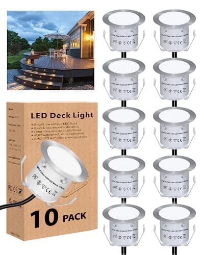 Image of HIBOITEC 10PCS Decking Lights, 0.6W LED Deck Lights, Warm White Deck Lighting IP67 Waterproof, 12V Low Voltage Kitchen Plinth Lights for Yard, Garden Steps, Patio, Stair, Driveway