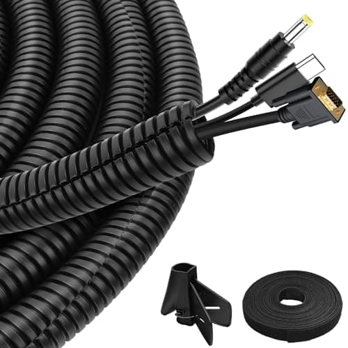 Image of Cable Conduit Flexible Conduit Trunking Wire Tidy Tube Corrugated Cable Sleeve Wire Protector (Black, 25mm×3m)