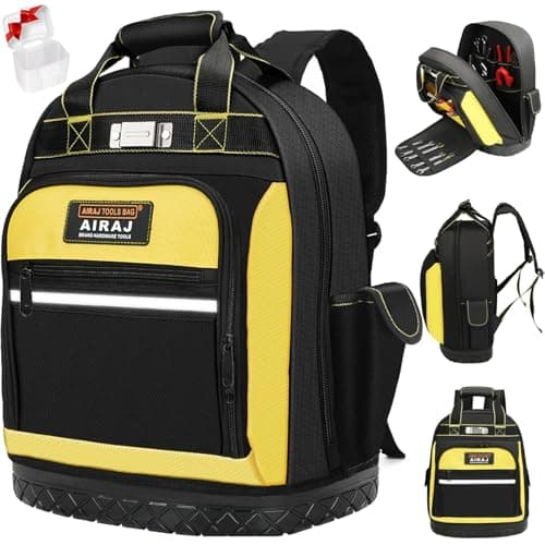 Image of AIRAJ 43 x 38 x 20 cm Tool Backpack,Heavy Duty Tool Backpack with ABS Rubber Base,Easy to Carry (Backpack/Handbags) Tool Backpacks Suitable for Electrician, Plumber, Maintenance Worker