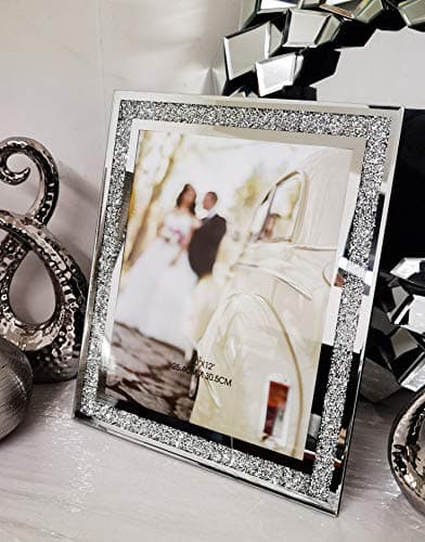 Image of GLASS PHOTO FRAME JEWEL MIRROR SILVER LOOSE DIAMANTE NEW CRYSTAL DECOR MIRROR PHOTO FRAME SPARKLE GIFT WEDDING FRIENDS FOR DESK (10 x 8 inches)