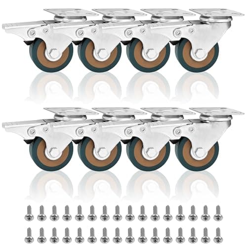 Image of Kurtzy Pack of 8 Heavy Duty Transport Castors - 50 mm Wheels Heavy Duty with Rubber Wheels, Screws, Locking Brake and Metal Plates - for Trolleys, Industrial Use and Furniture Transport
