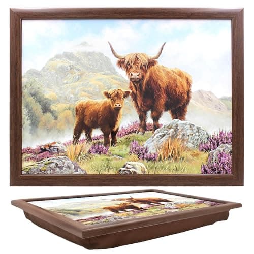 Image of The Leonardo Collection Highland Cow Laptray Macneil Studios Lap Tray For Food Serving & Breakfast | Comfortable Lap Trays With Bean Bag Cushion | Durable Lap Trays For Eating On Lap For Adults