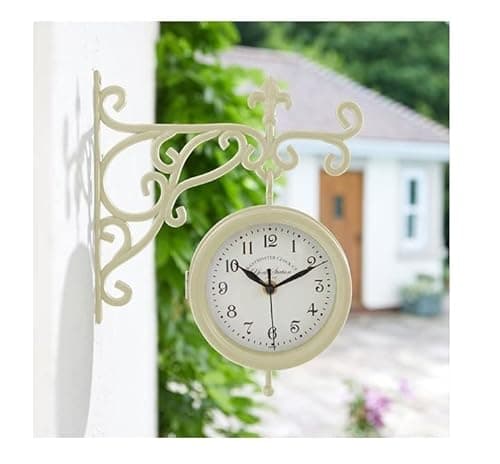 Image of Smart Garden Products 5163001 Outside In York Station Wall Clock and Thermometer 5.5", Cream