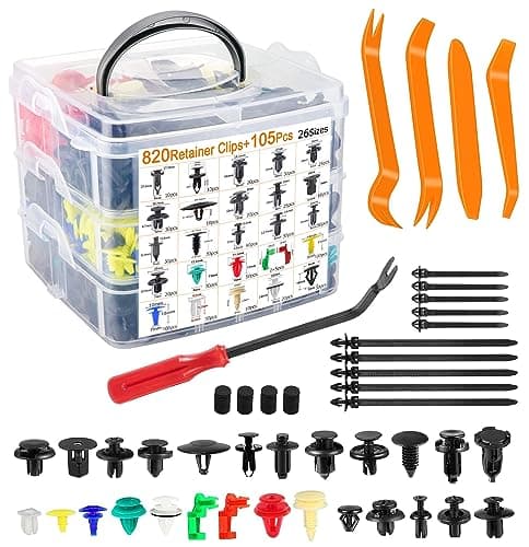 Image of 965Pcs Car Retainer Clips Plastic Car Trim Clips Kit, Car Bumper Retainer Clips Rivets Fasteners, 26 Sizes Auto Push Pin Rivets Kit, Door Trim Panel Fender Clips with Fasteners Remover Tools