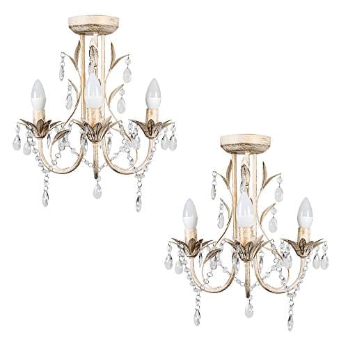 Image of MiniSun | Traditional Style Distressed Cream Shabby Chic 3 Way Ceiling Light Chandeliers | Chandeliers, Home Décor & Improvement Essential | Set of 2 | Mains Wired