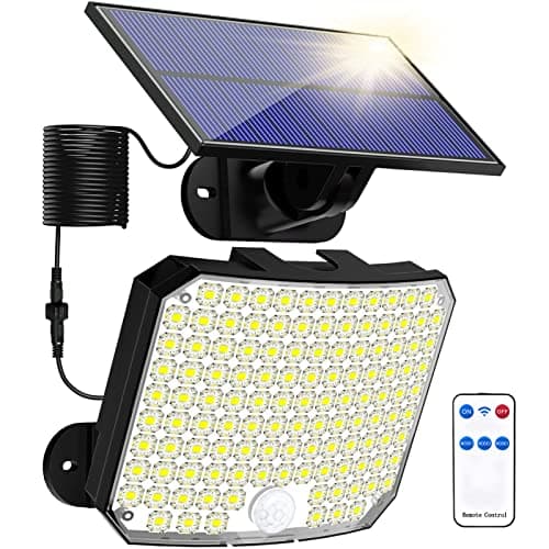 Image of Solar Lights Outdoor, Solar Security Light with Motion Sensor 118 LED Solar Powered Pir Wall Lights with 16.5Ft/5M Cable for Garden, Yard, Pathway - IP65 Waterproof, Separate Solar Panel, 1 Pack