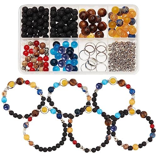 Image of SUNNYCLUE 1 Box 300+Pcs DIY 10 Sets Solar System Bracelets Kit Universe Galaxy The Nine Guardian Planets Beading Bracelet Necklace Tiger Eye Bead Natural Gemstone Beads for Jewellery Making Kits Craft
