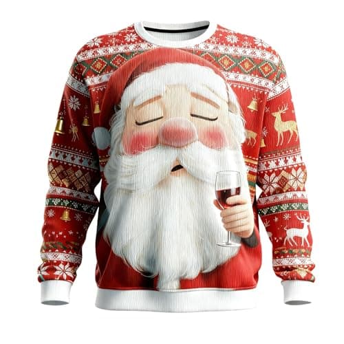 Image of Generisch Winter Knitted Crew Neck Sweatshirt with Classic Print, Comfortable Fleece Knitted Top for, red, M