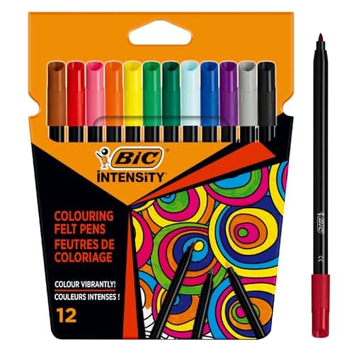 Image of BIC Intensity Felt Tip Pens, Vibrant Colouring Pens, School Supplies for Kids, Pupils or Adults, 12 Pack