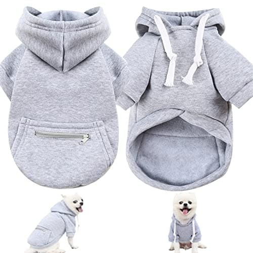 Image of Dog Hoodie Pet Clothes for Dog Cat Dog Sweaters Small Breed Fashion Puppy with Fruit Snack Zipper Pocket Dog Cat Drawstring Sweatshirt (Grey, XS)