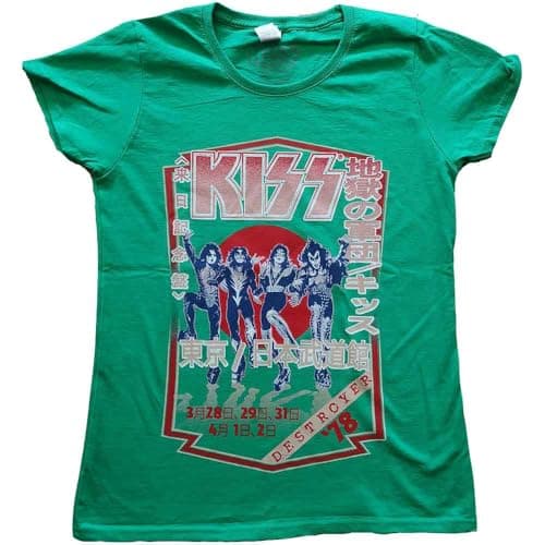 Image of Ladies Kiss Destroyer Tour '78 Official Tee T-Shirt Womens Girls (Small) Green