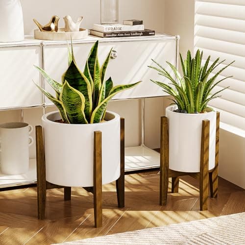 Image of Bamworld Adjustable Plant Stand Indoor, Bamboo Indoor Planter Stand, Mid Century Modern Flower Pot Holder Rack, Fit 7.8'' to 12'' Planter