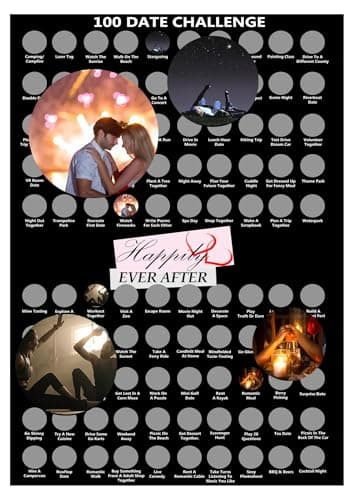 Image of Happily Ever After's 100 Date Scratch Off Poster - Couple's Bucket List for Valentine's Day - Adventurous Dates and Fun Challenges, 42 x 59.4 cm, Black