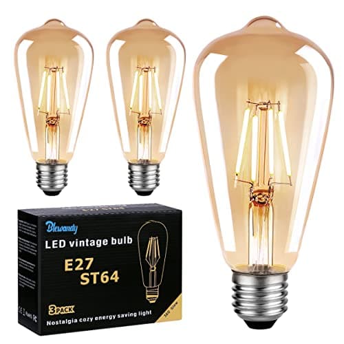 Image of Edison Light Bulb, 4W LED Vintage Bulbs E27, Retro LED Filament Bulb Amber Glass Edison Screw Lamp ST64, 400LM 2700K Warm White - 3 Pack