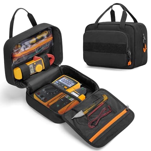 Image of Rexmica Electric Tester Tool Storage Bag Compatible with Fluke Digital Multimeter/Clamp Meter Measures, Carrying Bag with Multiple Pockets for Electrician (Bag Only)