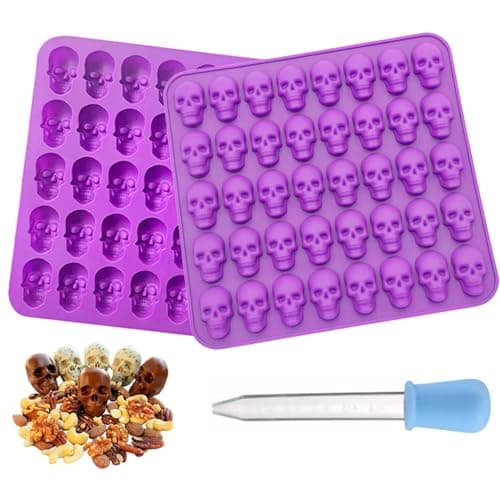 Image of Skull Ice Cube Moulds, 2PCS Skull Chocolate Moulds, Halloween Themed Moulds for DIY Candy Jelly Cocktails and Any Beverages(Purple)