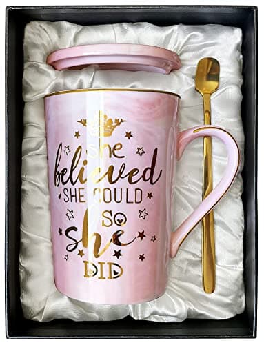 Image of Doublewhale Graduation Gifts, Congratulations Gifts for Women, Graduation Gift for Daughter, Women, Her, Friends, Sisters, She Believed She Could So She Did Mug, 14oz Marble Coffee Mug with Gift Box