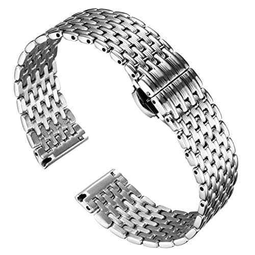 Image of BINLUN Ultra Thin Mesh Stainless Steel Watch Band Light Metal Watch Strap Polished Watch Bracelets Replacement for Men Women with Butterfly Buckle (14mm Silver)