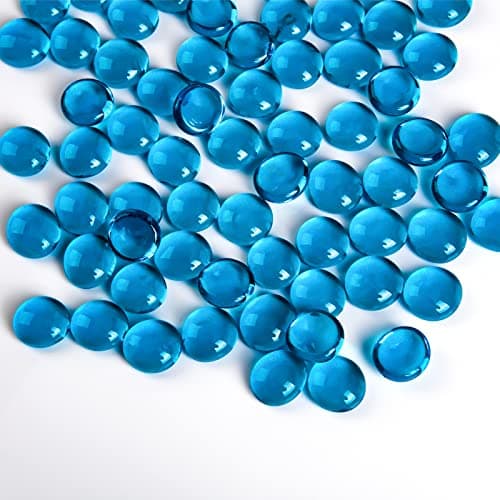 Image of Hisredsun 290pcs sea blue glass pebbles,1.35kg flat marble beads,Vase filler stones Fire Glass pebbles Artificial Crystal Gemstones Decorative glass Stones for Aquarium, Flowerpot, Landscaping