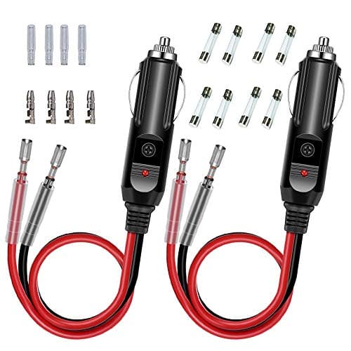 Image of GTIWUNG 2 Pack Car Replacement 12V Cigarette Lighter Male Plug with Leads, 15A Fuse Protection with LED Light, Cigar Female Socket Plug Extension Cable for Motorcycle, Car, Tractor