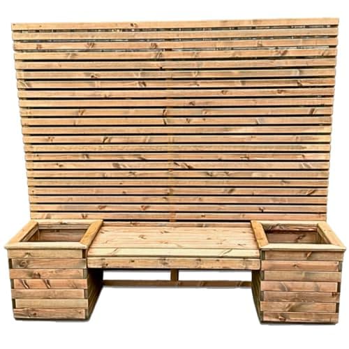 Image of STAFFORDSHIRE OUTDOOR FURNITURE LTD Wooden Planter Bench with Trellis – Handmade UK Garden Seat with Built-In Planters | Scandinavian Redwood | Outdoor Seating for Patio, Climbing Plants