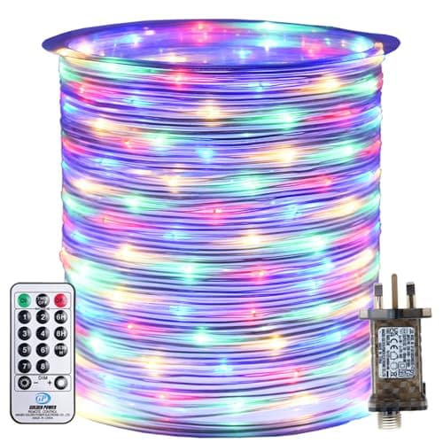 Image of RcStarry 50M 500 LED Rope Lights, 8 Modes, Timer, Remote, Plug in Indoor Outdoor String Lights,Multi-Color, IP67 Waterproof Fairy Lights for Garden, Patio, Deck, Landscape Lighting, Bedroom and More