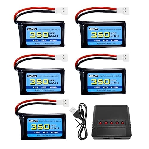 Image of AMZZN 5PCS 3.7V 350mAh 1S Lipo Battery with Molex Plug and Charger for Syma X11C WLToys V911S RC Drone,XK A150 BF-109 FX651 FX621 Z60 Jet F-16 F-22 F-35 Glider