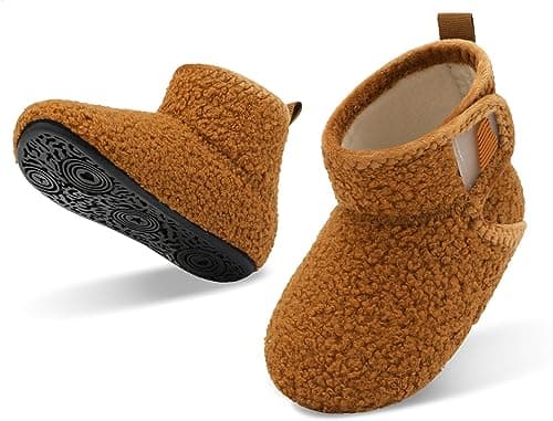 Image of JOINFREE Baby Boys Slippers Non-Slip House Boots for Baby Girls Winter Booties Warm Baby Socks Shoes Brown 4/4.5 UK Child 20-21 EU
