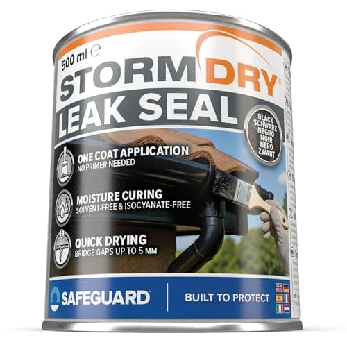 Image of Stormdry One Coat Liquid Rubber Leak Seal (500ml, Black) | Quick-Dry Waterproof Leak Sealer for Emergency Roof and Gutter Repair on Brick, Concrete, Metal, Roof Felt | Self-Levelling