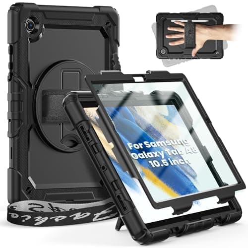 Image of Timecity for Samsung Galaxy Tab A8 Case 10.5 Inch(SM-X200/SM-X205), Heavy Duty Shockproof Cover with Screen Protector, 360 Rotating Stand, Hand Strap, Sturdy Cover for Samsung A8 Tablet 2022-Black