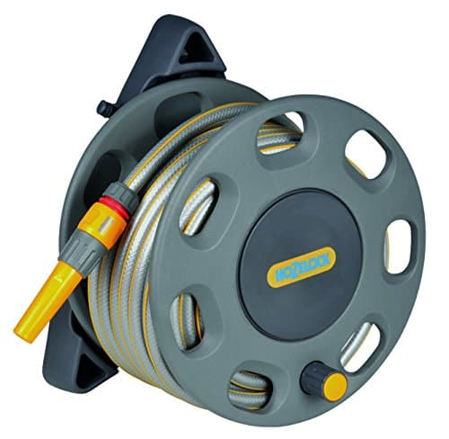 Image of HOZELOCK - Wall-Mounted 30m Hose Reel with 15m Hose : Easy-to-install Wall-mounted Hose Reel with Handle, Complete with Hose Guide, Nozzle, Fittings and Accessories [2422R0000]