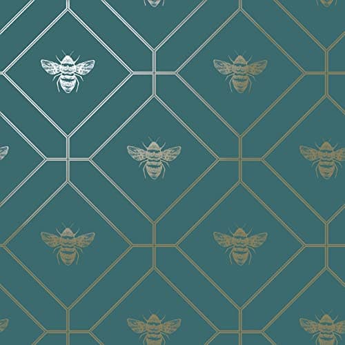 Image of World of Wallpaper Honeycomb Bee Wallpaper Metallic Geometric (Teal)