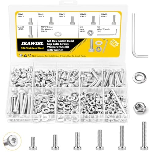 Image of 276 Pcs M4 Bolts and Set, M4 Hex Socket Head Cap Screws Bolts and Washers, 304 Stainless Steel Bolts Nuts Washers Assortment Kit for Machine Repair and DIY, Allen Wrench Included