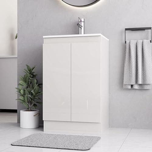 Image of BELOFAY Denvor White 500mm Floor Standing Bathroom Vanity Unit With Basin - Laquered Cloakroom Vanity Unit with 1 Tap Hole Ceramic Basin and Soft Close Hinges,WASTE INCLUDED