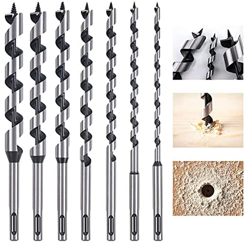 Image of flintronic Auger Bit, Set of 7-Piece Hex Drill Bits 230mm Set of Drill Bits in Spiral Stainless Steel with 6mm / 8mm / 10mm / 12mm / 14mm / 16mm/ 18mm Drill Bit
