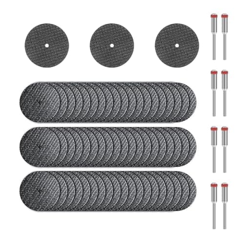 Image of 60pcs Cutting Discs with 8 Mandrels, Cutting Discs Kit for Dremel, 1-1/4''/32mm Fibreglass Reinforced Resin Cut Off Wheels, 1/8''/3mm Shank Rotary Tool Accessories for Metal, Wood & Stone.