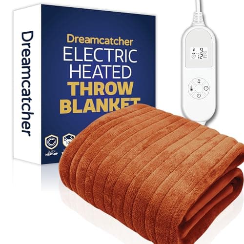 Image of Dreamcatcher Terracota Heated Throw Electric Blanket, 160 x 120cm Heated Blanket Machine Washable Soft Fleece Electric Throw Overblanket with 12HR Timer and 9x Control Heat Settings
