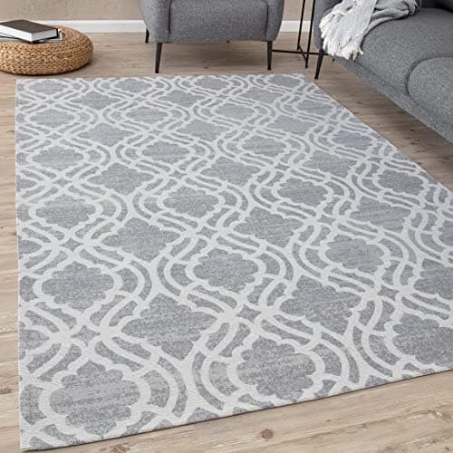 Image of THE RUGS Machine Washable Rug – Trellis Design Rugs for Living Room, Bedroom, Hallway, Flat-weave Area Rugs, (Grey, 200x290 cm)