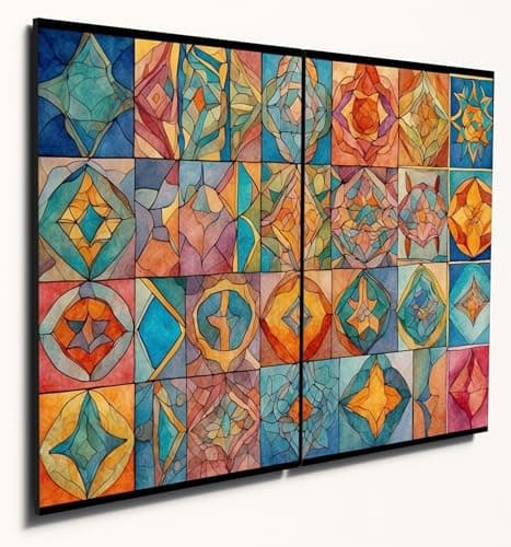 Image of The Plum Penguin Moroccan-Inspired Abstract Watercolour Geometric Wood Wall Art 2x A4 MDF Panels Canvas Alternative 40 x 30cm